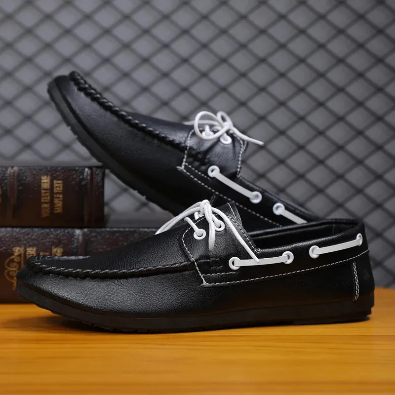 386 Loafers Men Comfortable High Leather Quality Boat with Soft Bottom Lace Up Driving Elegant Man Dress Shoes 240109 385