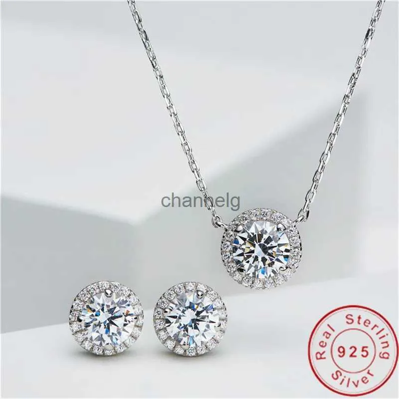 Stud Handgemaakte Diamanten Sieraden Set Echt 925 Sterling Zilver Bijou Party Bruiloft Oorbellen Ketting Voor Vrouwen Bruids Moissanite Sieraden YQ240110