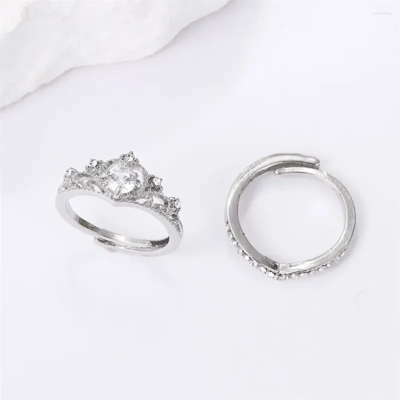 Cluster Ringe 2 stücke Einfache Kristall Zirkon Krone Für Frauen Mode Braut Hochzeit Party Schmuck Zarte Weibliche Verlobungsring Geschenke