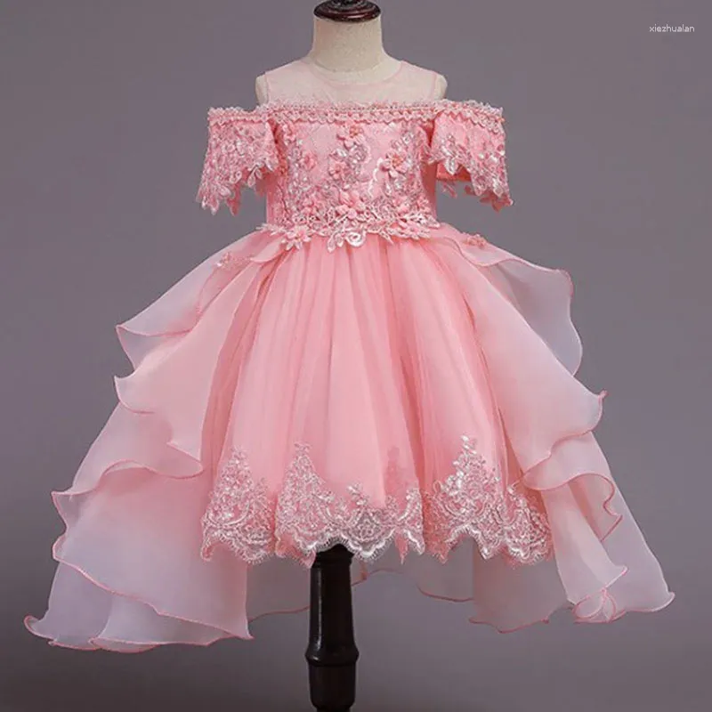 Vestidos de menina verão concurso flor rosa vestido de princesa elegante crianças para meninas roupas festa de casamento 10 12 anos