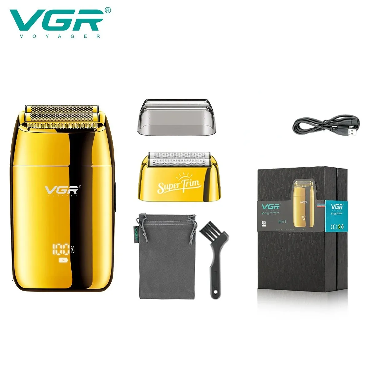 VGR Rasoio Elettrico Rasoio Barba Trimmer Barba Rasoio Rasoio Elettrico Professionale Uomo Barba Tagliatrice Ricaricabile V-399 240110