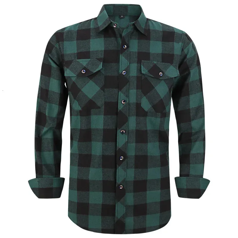 Men's Plaid Flannel Shirt Spring Autumn Male Regular Fit Casual Long-Sleeved Shirts For USA SIZE S M L XL 2XL 240109