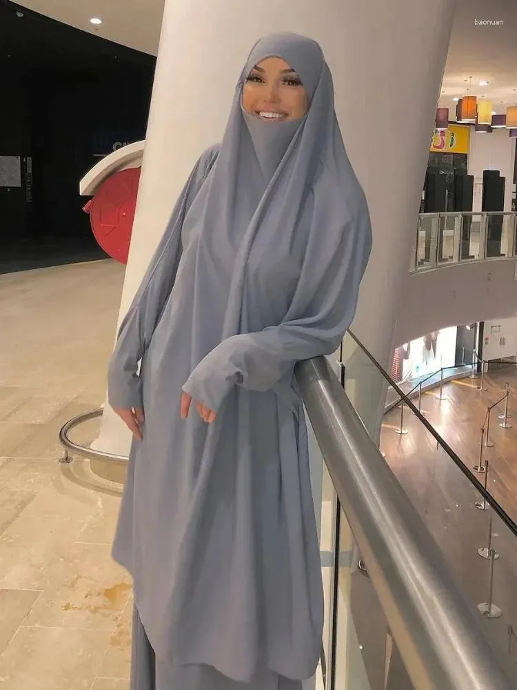 Etnische kleding Ramadan Eid Jilbab 2 -delige set Moslimvrouwen Gebedjurk Abaya Khimar Lange hijab en rok Dubai Islam kleding Niqab