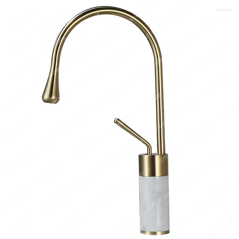 Bathroom Sink Faucets Copper Brushed Gold Natural Marble Basin And Cold Water Faucet Wash Upper High Washbasin