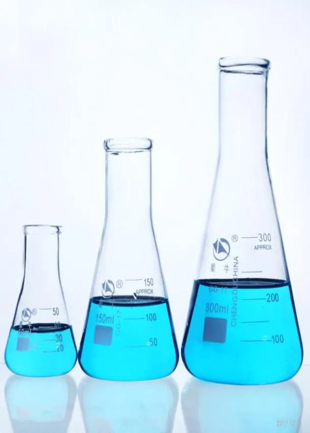 Laboratorium 1PC dostarcza szeroką szyję Big Mouth Wysoka jakość Trójkąt szklana kolba stożkowa Erlenmeyer8877006