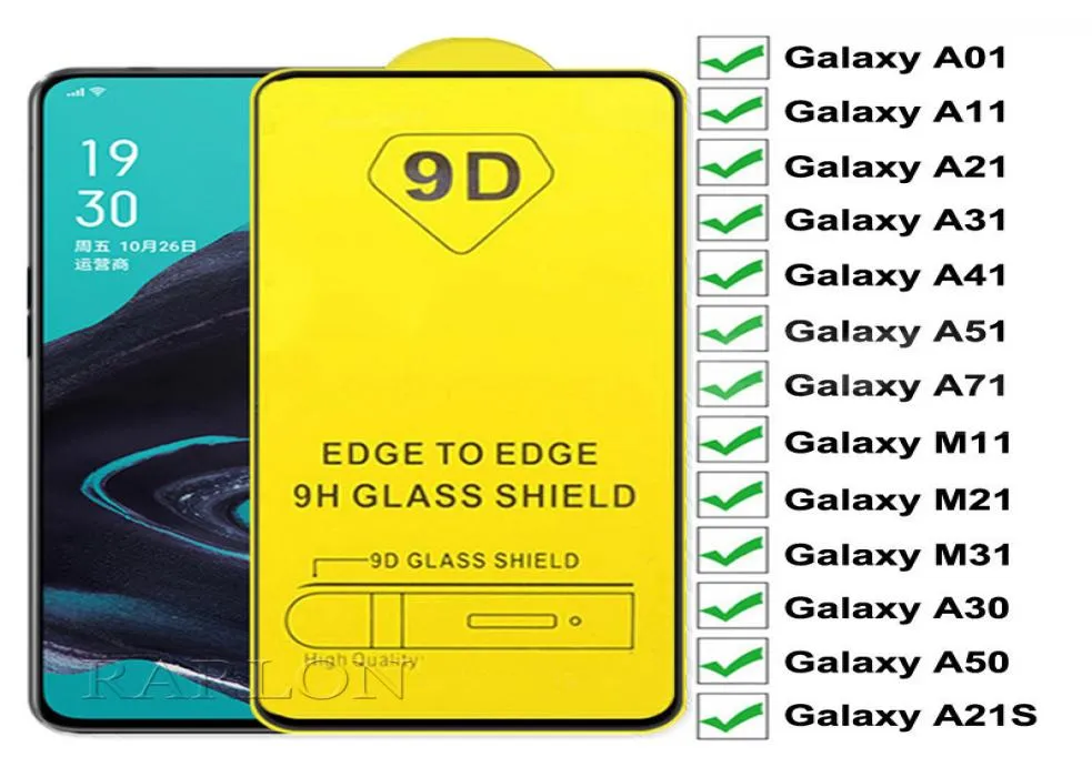 Protector de pantalla de cubierta completa con pegamento completo 9D, película transparente de vidrio templado ultrafina para Samsung Galaxy S22 Plus S21 FE A10S A21S A71 A028492518