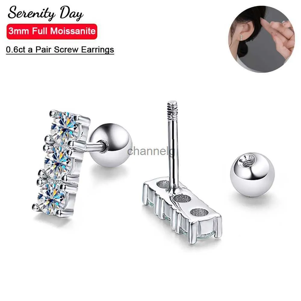 Stud Serenity Day 6 Stones Real D Color 0.6CT Ett par 3 mm Full Moissanitskruvörhängen för kvinnor S925 Sterling Silver Fine Jewelry YQ240110
