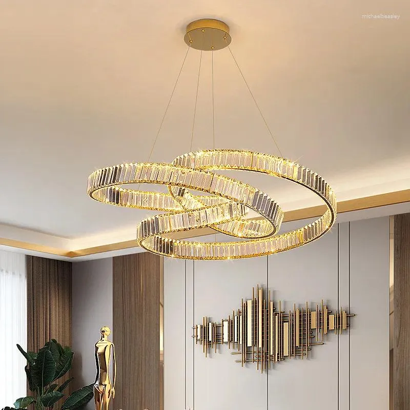 Chandeliers Modern LED Crystal Glass Luxury Hanging Light Gold Steel Suspension Lamps Living Dining Room Kitchen Decor Lustre