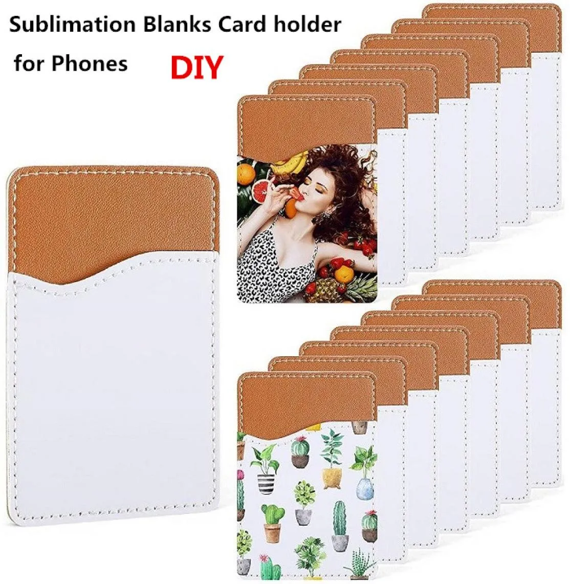 Porte-cartes en cuir PU adhésif pour portefeuille de téléphone portable, vierge par Sublimation, pour l'arrière du téléphone, étui mince pour cartes de crédit, 8620729