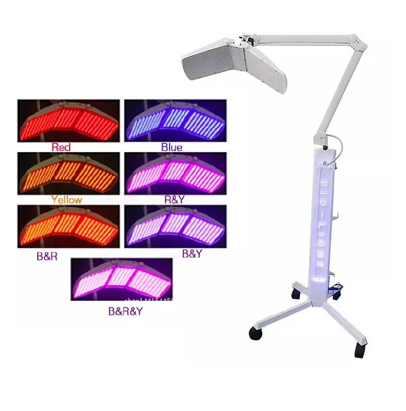 2024 Professionnel 7 couleurs LED Stand photodynamique PDT Machines Rajeunissement de la peau Salon de beauté Utiliser un masque facial Bio Light Therapy Photon Skin Tr