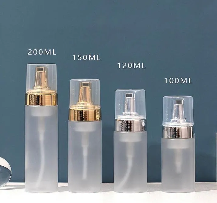 Frosted Mousse Foam Bottle Soap Dispenser Foaming flaskor 100 ml200 ml Goldensilver Plated Pump Head Facial Cleanser Cosmetic Pack9729478