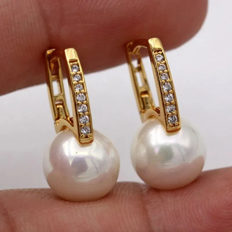 Echt 18k Gouden Pendientes Oorbellen Harp PearlStuds Hoefijzer voor Vrouwen Huwelijksgeschenken 240109