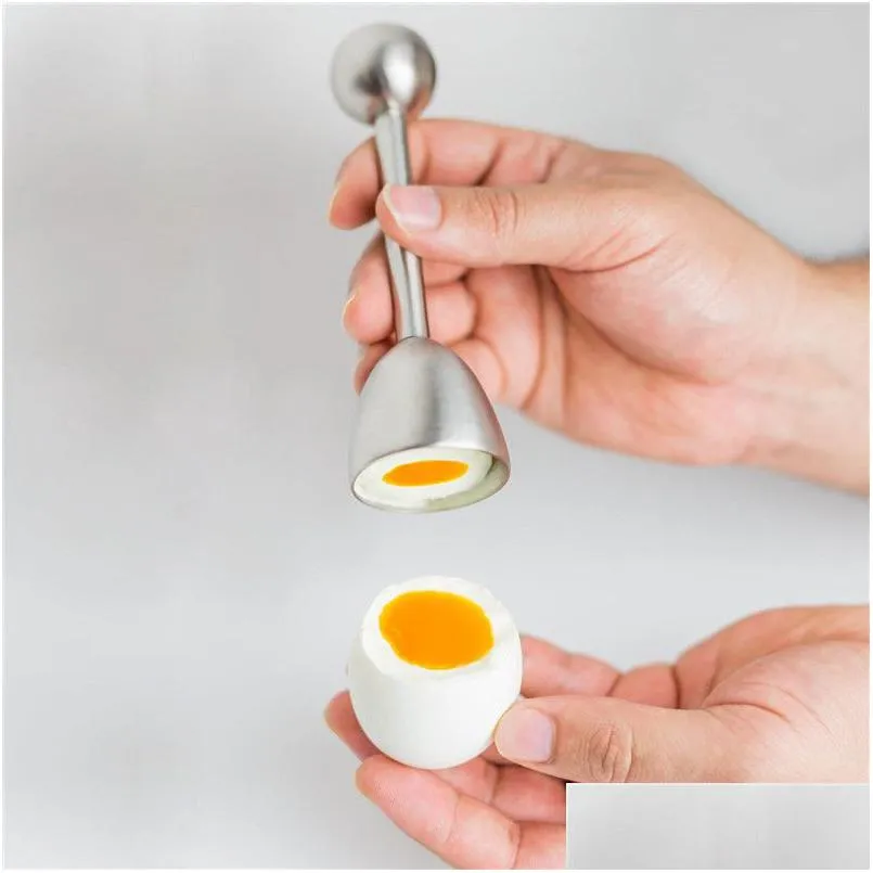 Diğer Mutfak Yemek Bar 100pcs Özel Paslanmaz Çelik Yumurta Açıcı 304 Yumurta Kabuğu Topper Kesici Aksesuarlar Yemek Aracı Deliv Dh8ah