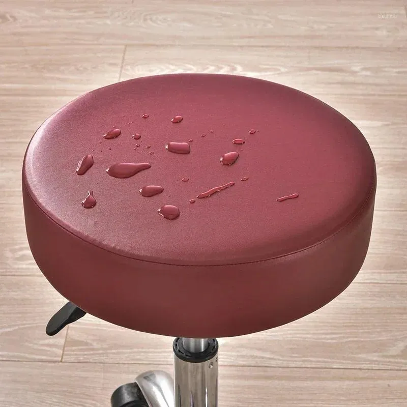 Chair Covers Bar Stool Cover Waterproof PU Leather Round Removable Stools Slipcovers Barstool Funda Seat Cushion