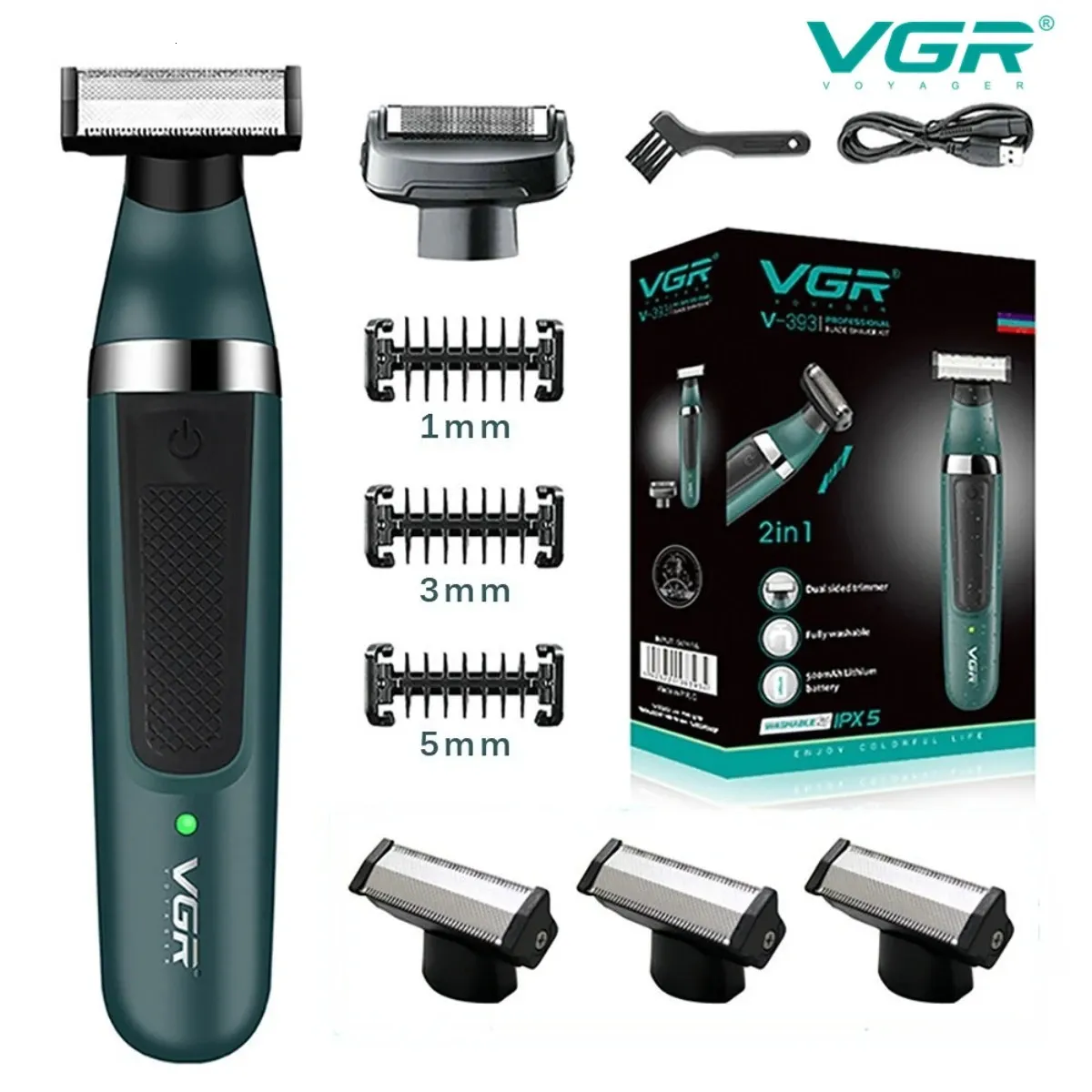 VGR Beard Shaver Professional Dual-Sided Rotary Blades Waterproof Hair ...