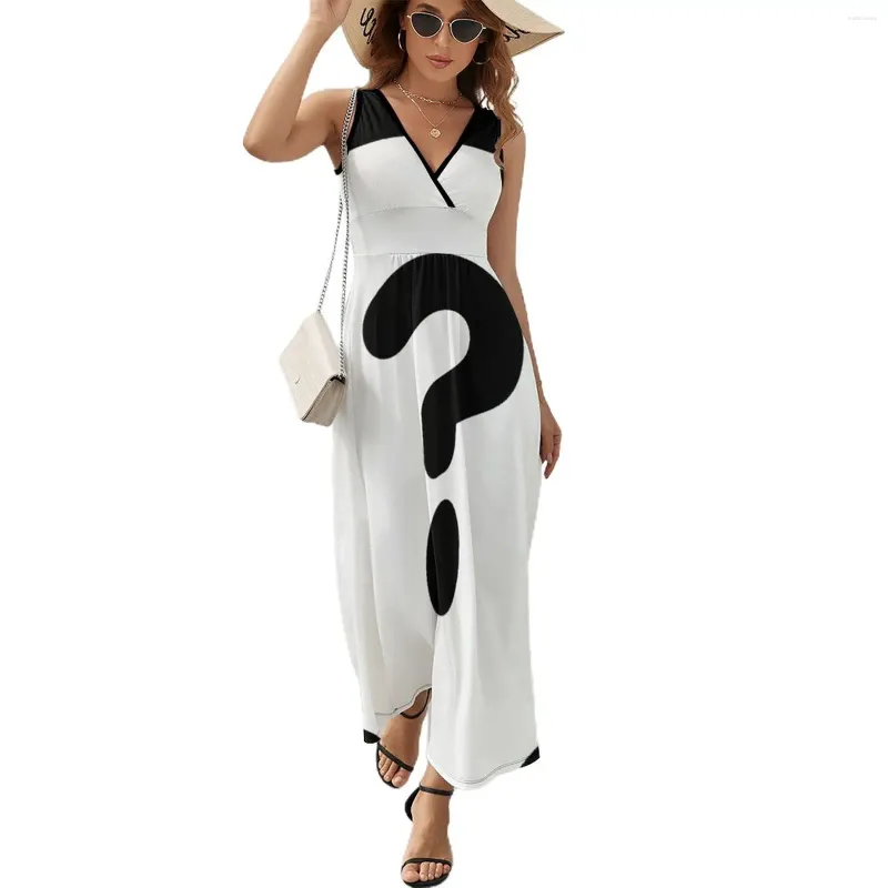 Casual Dresses Question Mark Dress WomensParty Maxi V Neck Sleeveless Streetwear Printed Bohemia Long