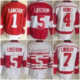 Men Retro Hockey 5 Nicklas Lidstrom Jersey Vintage Classic 4 Gordie Howe 1 Terry Sawchuk 7 Ted Lindsay Embroidery Team Color Red White For S