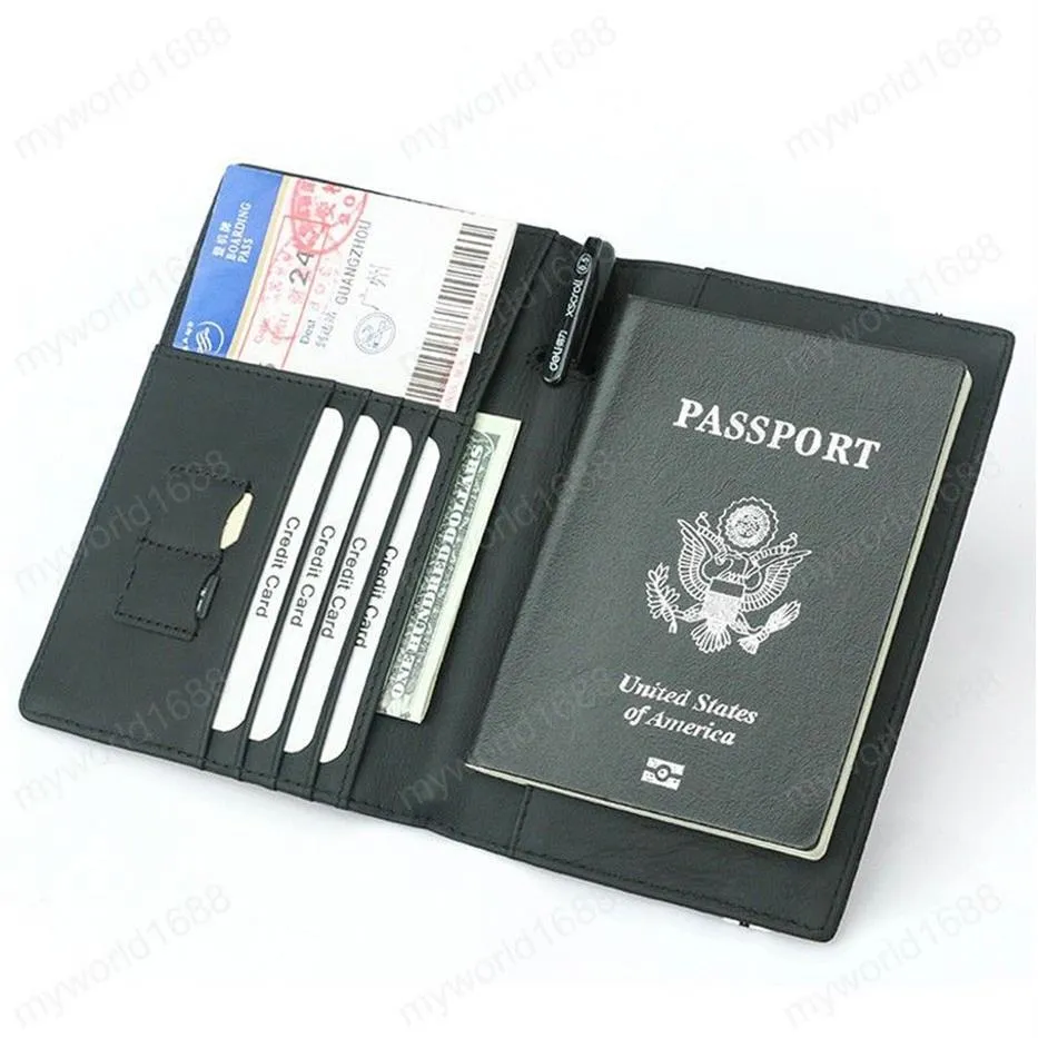 Carbon Fiber Microfiber RFID Passport Cover Leather Elastic Band Travel Document Wallet ID Bag Passport Holder245s