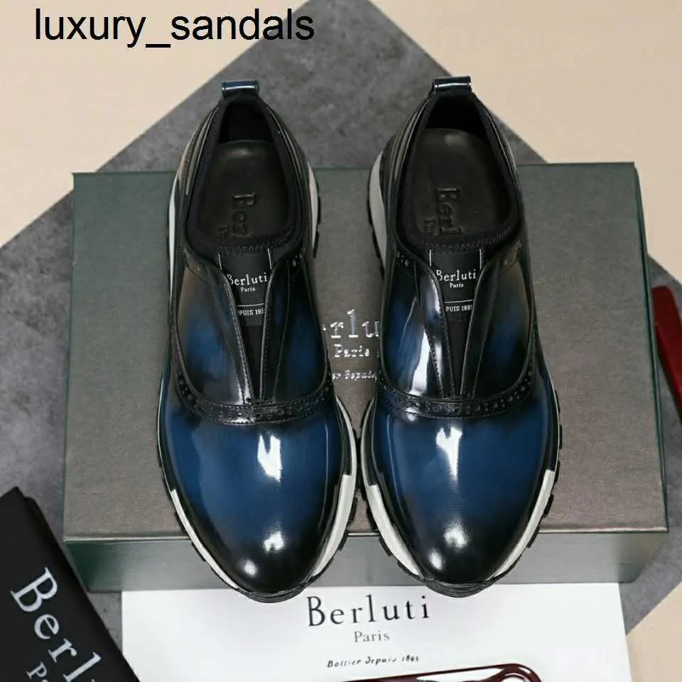 Berluti Business Leather Shoes Oxford Calfskin Handmade Top Quality Shiny Casual Sports Patina Ancient Dyed One Step Lazywq