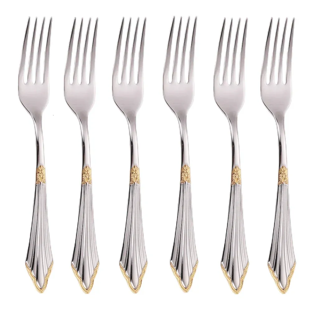 Gold Plated Stainless Steel Dinner Spoon Set 18-10 Cutlery Table Forks Mirror Polished Dishwasher Safe 6 Pcs 240106