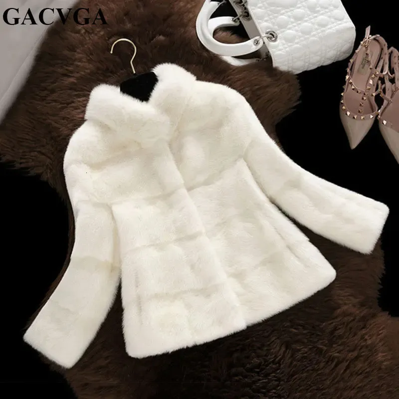 GACVGA Spring Winter Faux Fox Fur Coat Slim Faux Päls Casual Warm Jacket Women Fake Pälsrockar Plus Size Manteau Fourrurrure 240109