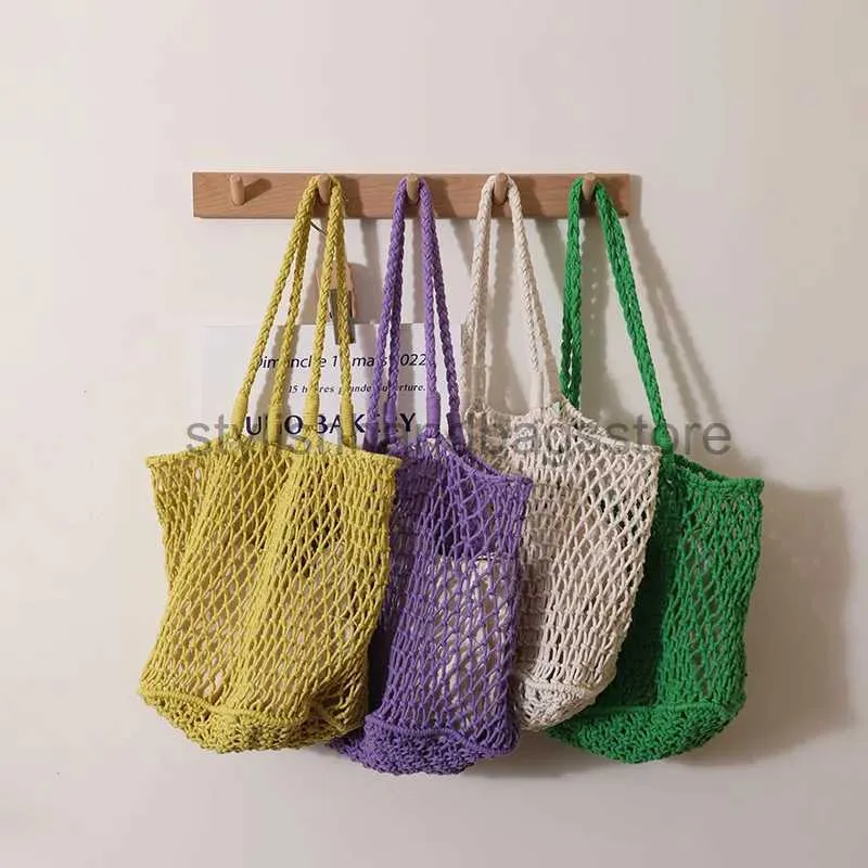 Shoulder Bags Cotton yarn woven bag Large capacity mesh single shoulder str woven bag Handmade small women's bag Leisure vacation beach bagstylishhandbagsstore