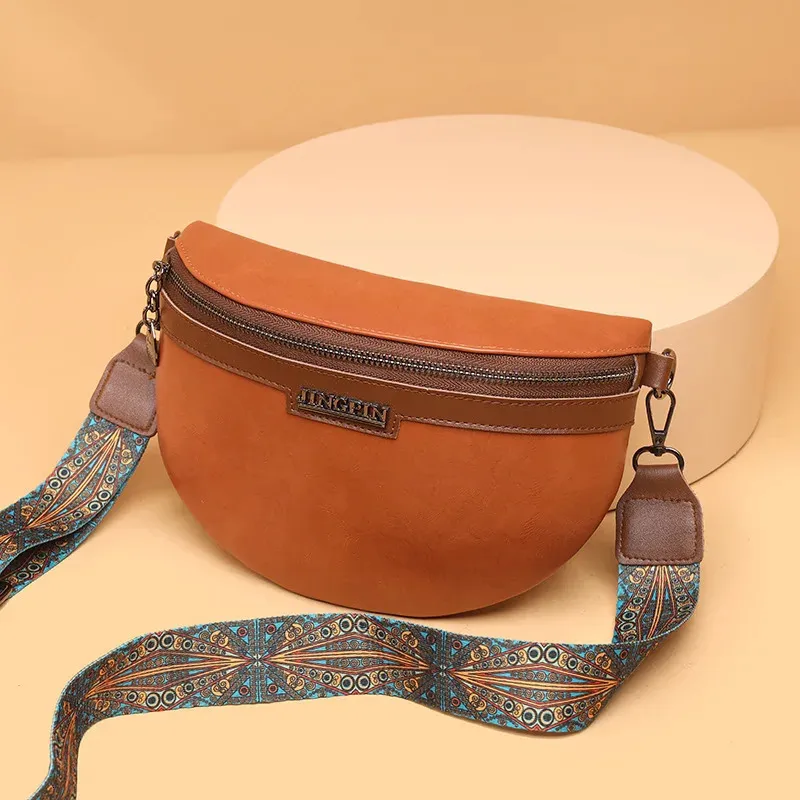 Элегантные поясные сумки из искусственной кожи контрастного цвета для женщин, винтажная поясная сумка, женская нагрудная сумка через плечо с широким ремешком 240110