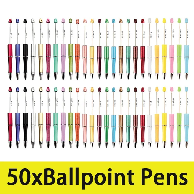 50 pezzi di plastica con perline penna con perline penna a sfera penna a sfera per studenti materiale scolastico per ufficio colori misti perline penne 240109
