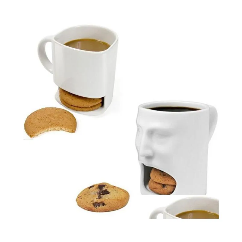 Muggar Creative Ceramic Biscuit Cups 8oz 6oz Coffee Milk Dessert Tea Cup Botten förvaring för kakkakor Pockets Holder Drop Delive Dhung