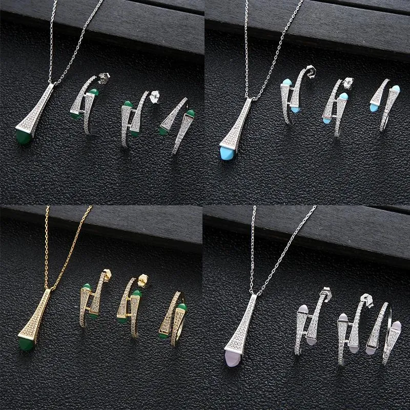 Conjuntos nova moda feminina romatic 3 peças colar anel brincos conjunto de pedra cor doce conjunto de jóias de design simples