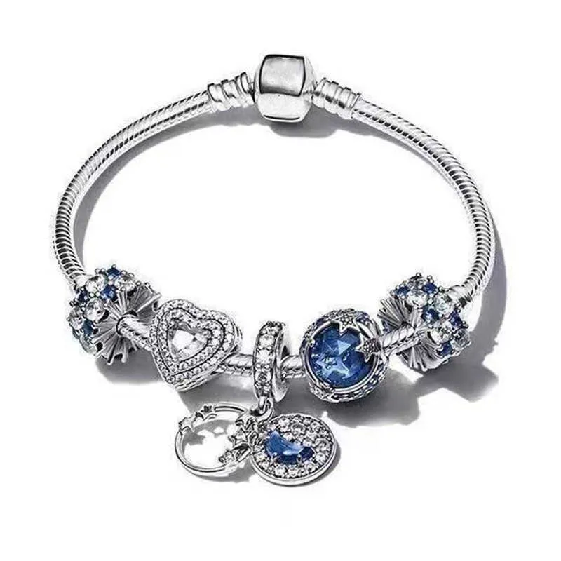 2024designer Pandorabracelet Moon Dual Snake Bone Shining Star River Women Simple Family Blue Dream Catcher Bracelet Fashionable Gift for Girlfriend