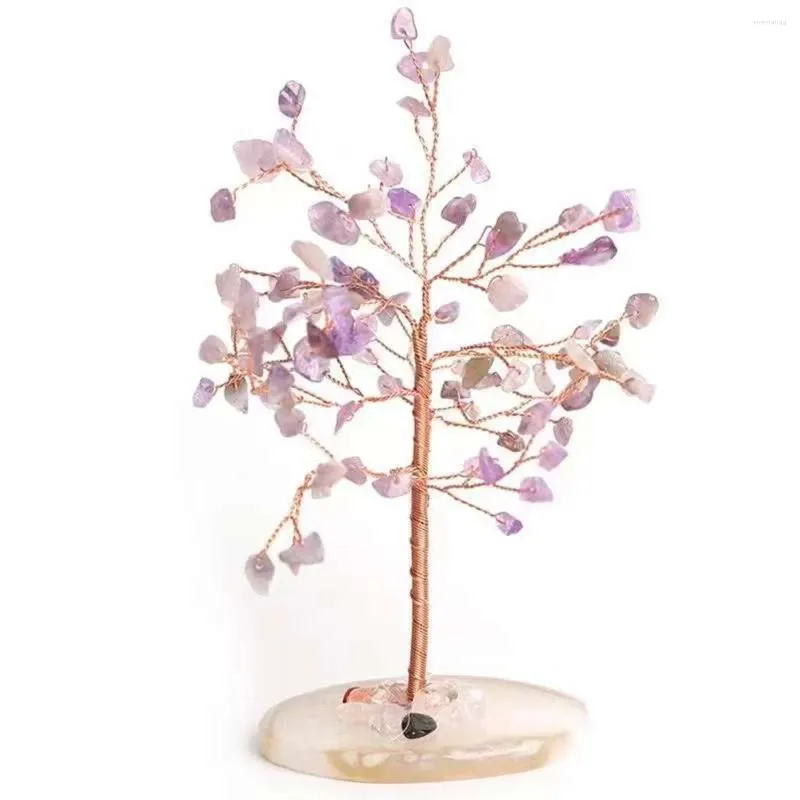 Dekorativa figurer 1PC Crystal Money Tree Agate Slice Base Gemsten Feng Shui Mini Trees for Home Decor