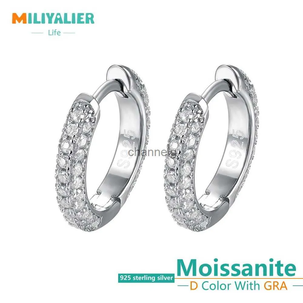 Stud Miliyalier D Renk Moissanit Yuvarlak Küpe S925 Sterling Şerit Çember Küpe Kadın Düğün Partisi İnce Gra Takı Hediyesi YQ240110