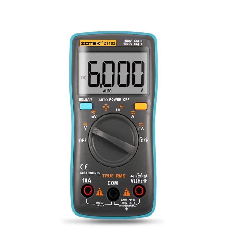 ZOTEK ZT102 ZT102A Digital Multimeter 6000 counts Back light ACDC Ammeter Voltmeter Ohm Frequency Diode Temperature6400040