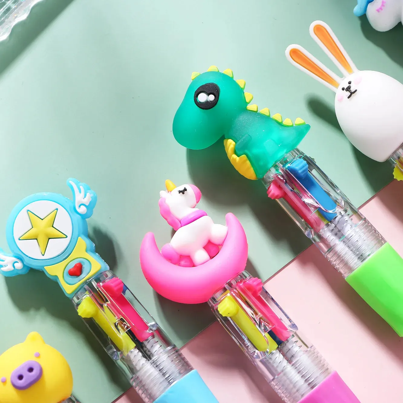 6 Pack Cute Animal Gel Pens 0.5mm Retractable Ballpoint Pink 6 Pack Cute Animal Gel Pens - 0.5mm
