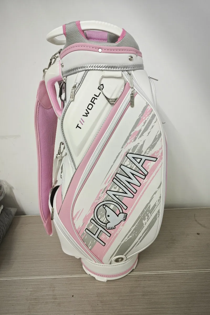 HONMA TOUR WORLD キャディバッグ ホワイト/ピンク Premium Pink Golf Cart Bag - Lightweight Waterproof PU Leather