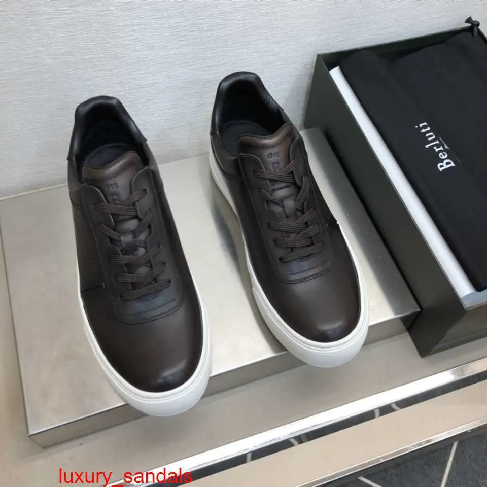 Кожаные кроссовки Playoff BERLUTI Мужская повседневная обувь 2024 Новая мужская спортивная обувь Повседневная кожаная спортивная обувь на шнуровке Модная универсальная HB7M