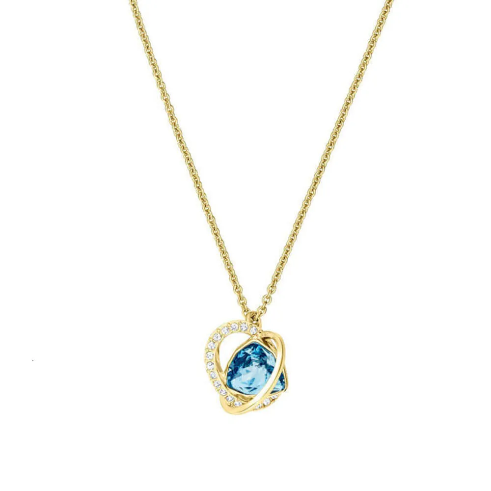 Swarovskis colar designer mulheres qualidade original pingente colares oceano coração azul entrelaçado colar elemento feminino cristal amor colar corrente feminino