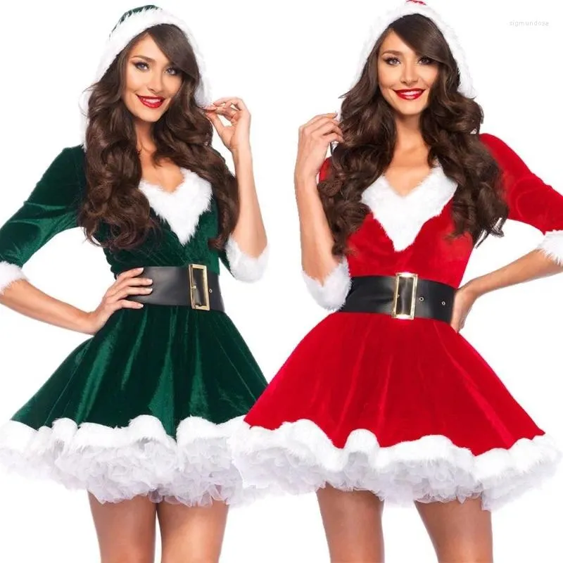 Vestidos de festa vestido de desempenho de natal feminino vintage v-pescoço meia manga costura de pelúcia mulheres magro cintura alta mini