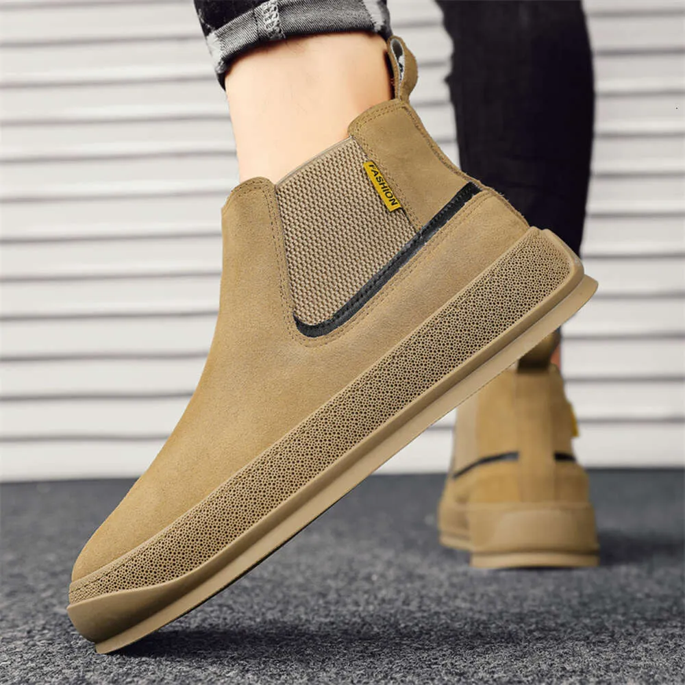 High-Top-Slip-On-Wildleder für Herren, modisch, lässig, bequem, kurz, Trend, Plattform, rutschfeste Herrenstiefel