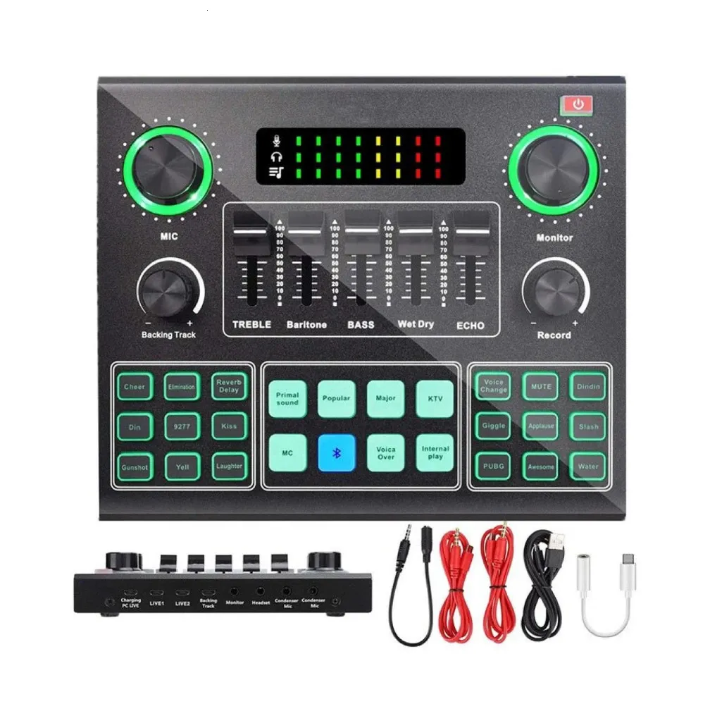 Leedoar V9SJ Professionelles tragbares Audio-Mixer-Mikrofon, Live-Soundkarte, Sprachwechsler, Karaoke, Gaming, Rundfunkaufnahme, 240110