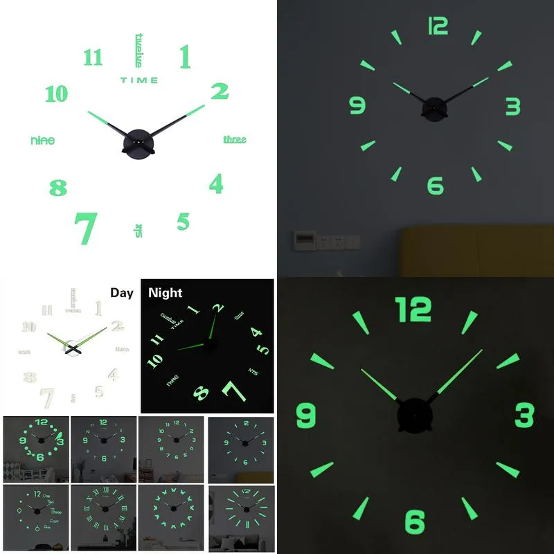 Väggklockor Creative Glow-in-the-Dark Diy Clock 47 Akryl Akryl Vardagsrum Dekoration Klistermärke Silent Drop Delivery Othik