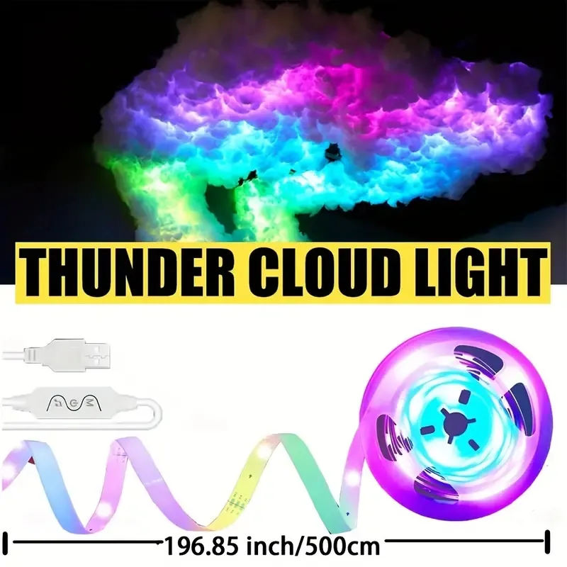 16フィートクラウドライト、サンダークラウドLEDライトニングカラフルな雰囲気の夜の光、DIYクリエイティブクラウドライトゲームルームガレージクラブDJパーティーライト、USB搭載、装飾