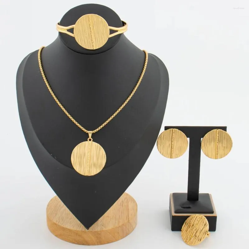 Necklace Earrings Set 18k Gold Plated And Jewelry African Dubai Ring 4Pcs For Engagement Anniversary