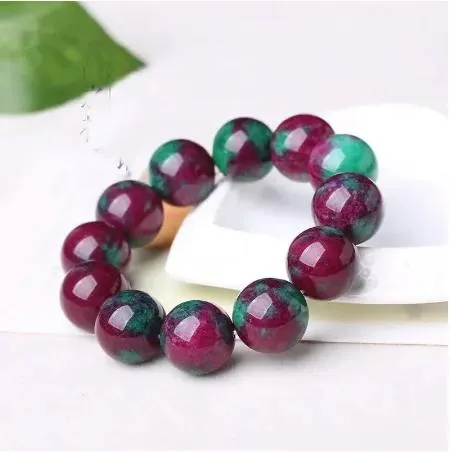 Pulseiras pulseira natural jade jóias contas redondas natural rubi esmeralda jade pulseira