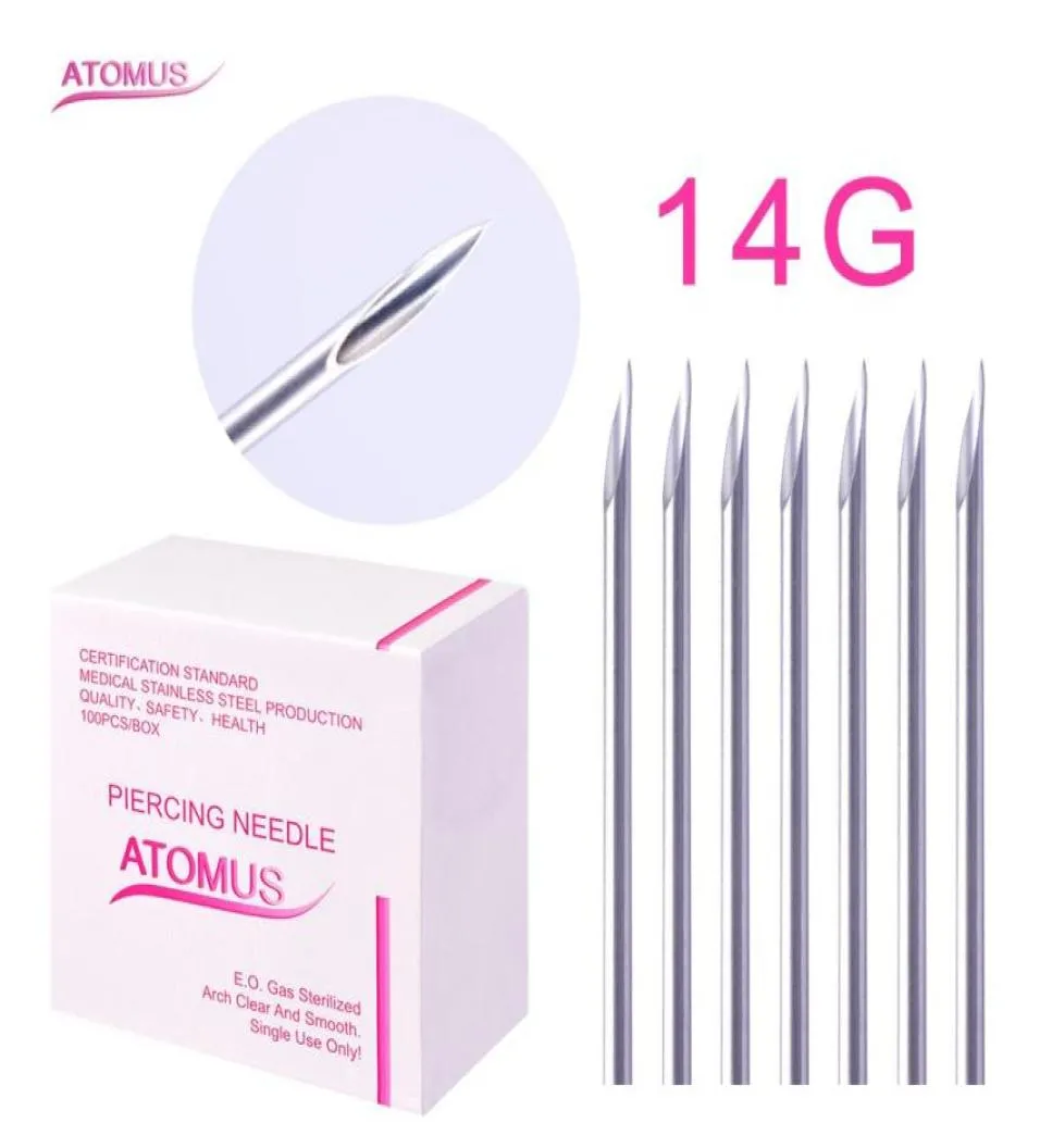 100 PcsBox 14G Agulhas de piercing corporal estéreis descartáveis para orelha, nariz, umbigo, acessórios de tatuagem, suprimentos7007567