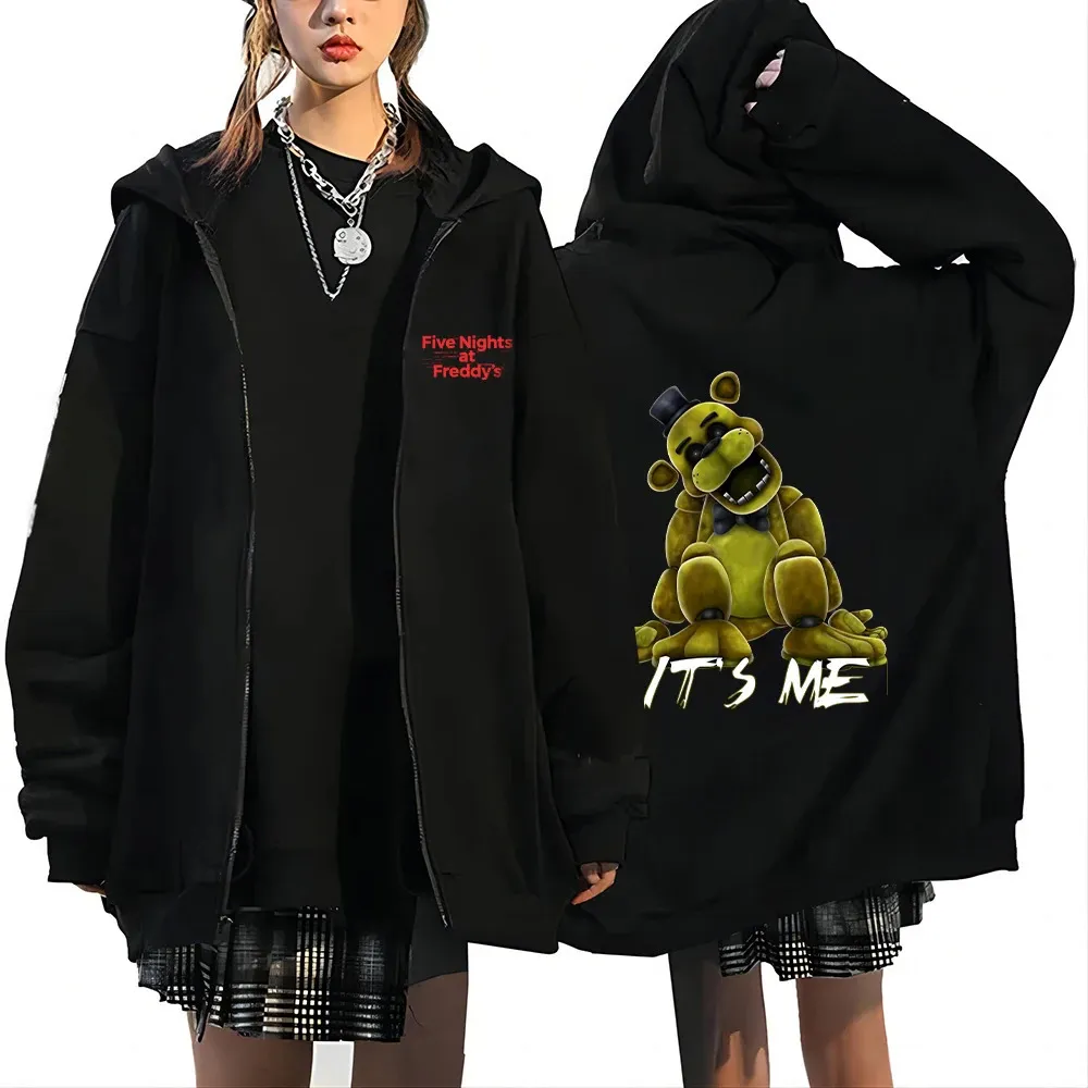 Pięć nocy w FNAf Zapocz z kapturem z kapturem 3D Zip Up Kurtka uliczna