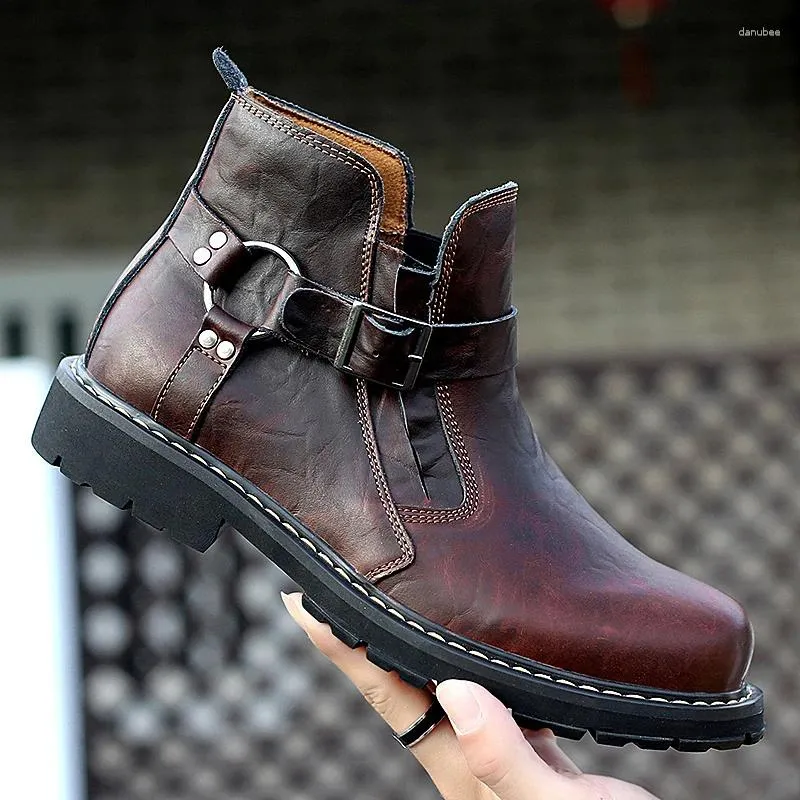 Stiefel Männer Vintage Leder Männlich Italien Handgemachte Mann Knöchel Wasserdicht Rutschfeste Mokassins Design Schuhe