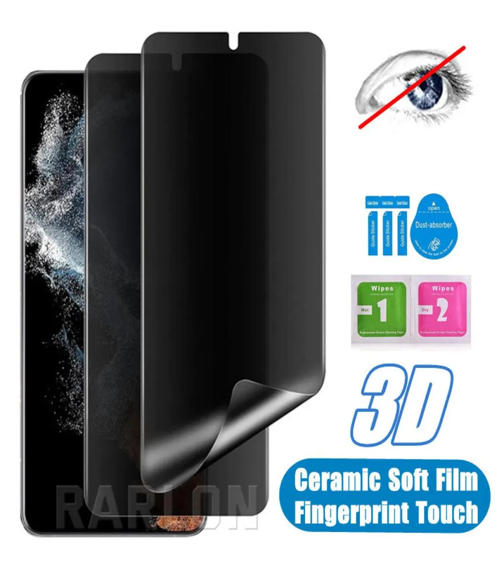 Protectores de pantalla de privacidad PMMA de cerámica suave con cubierta de pegamento completo para Samsung Galaxy S22 Ultra 5G S21 Plus S20 Note 20 10 9 8 S9 S8 S10 6031349