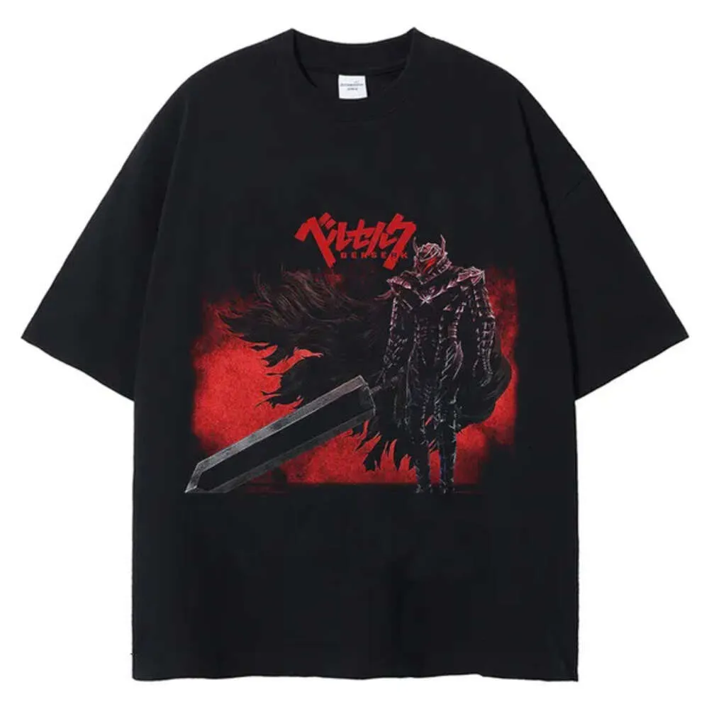 T-shirt Berserk T-shirt lavata da uomo Anime giapponese Guts T-shirt grafica Hip Hop Streetwear T-shirt estiva casual in cotone a maniche corte Wbyb 108yvy